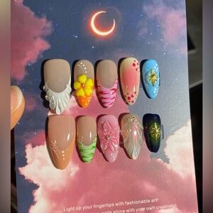 Trendy Popular Style – "Celestial Bloom" Custom Design by Experienced Nail Artis